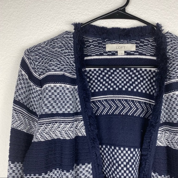 Ann Taylor Loft Navy Stripped Knit jacket SZ M - Picture 2 of 9